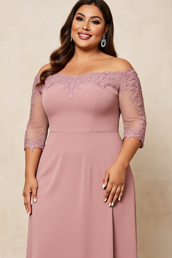 Off the Shoulder Dusty Rose Plus Size Mother of the Bride Dress with Appliques