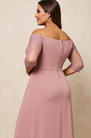 Load image into Gallery viewer, Off the Shoulder Dusty Rose Plus Size Mother of the Bride Dress with Appliques