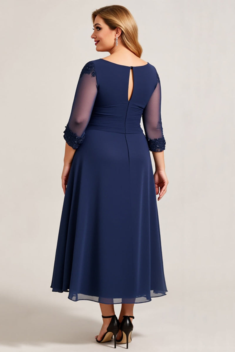 Load image into Gallery viewer, Plus Size Navy A Line Ruched Long Chiffon Mother of the Bride Dress