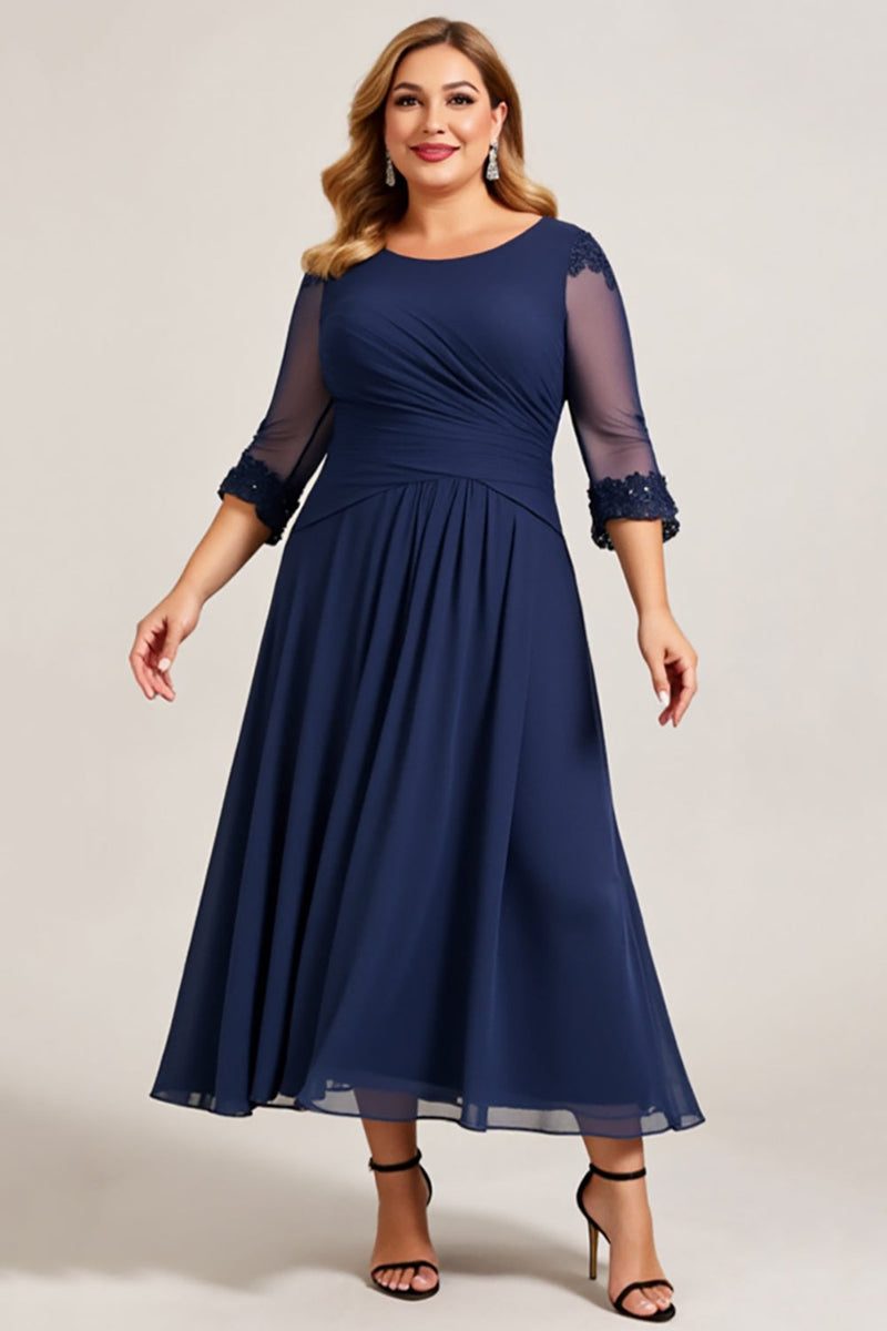 Load image into Gallery viewer, Plus Size Navy A Line Ruched Long Chiffon Mother of the Bride Dress