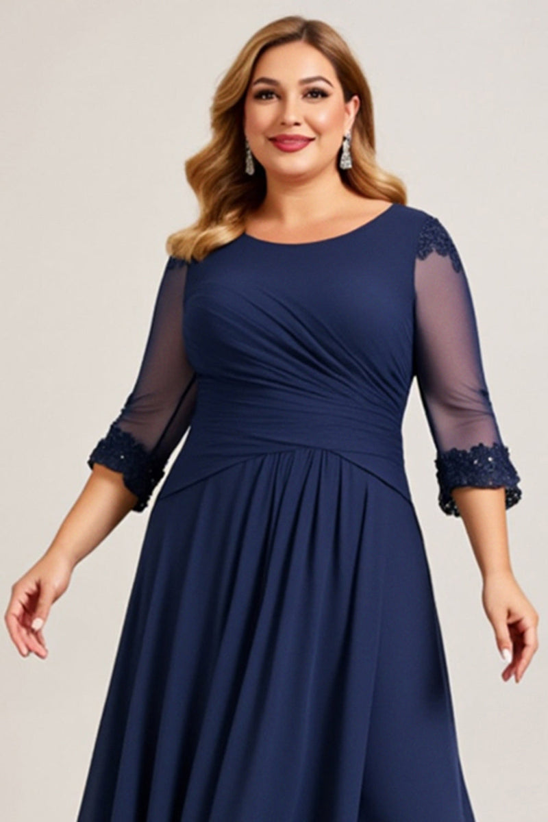 Load image into Gallery viewer, Plus Size Navy A Line Ruched Long Chiffon Mother of the Bride Dress
