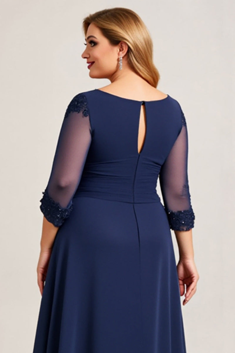Load image into Gallery viewer, Plus Size Navy A Line Ruched Long Chiffon Mother of the Bride Dress