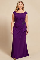 Load image into Gallery viewer, Purple Sheath Ruched Scoop Neck Mother of the Bride Dress