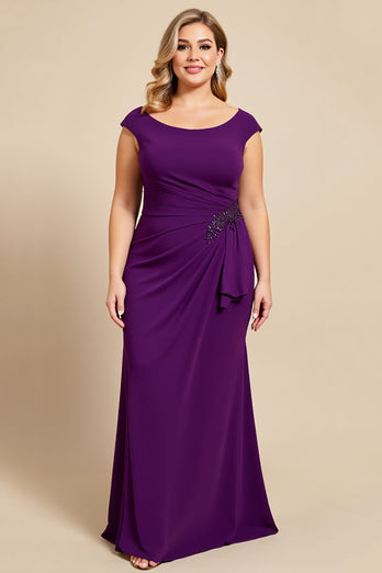 Purple Sheath Ruched Scoop Neck Mother of the Bride Dress