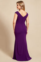 Load image into Gallery viewer, Purple Sheath Ruched Scoop Neck Mother of the Bride Dress