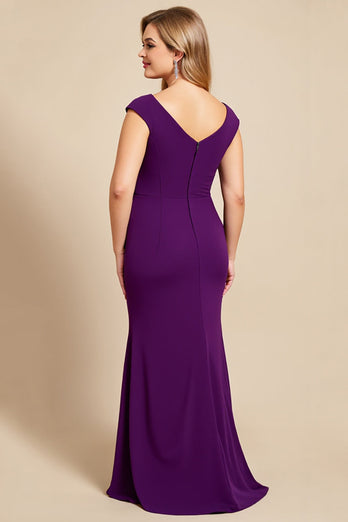 Purple Sheath Ruched Scoop Neck Mother of the Bride Dress