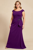 Load image into Gallery viewer, Purple Sheath Ruched Scoop Neck Mother of the Bride Dress
