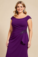 Load image into Gallery viewer, Purple Sheath Ruched Scoop Neck Mother of the Bride Dress