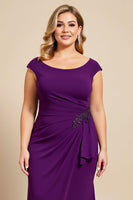 Load image into Gallery viewer, Purple Sheath Ruched Scoop Neck Mother of the Bride Dress