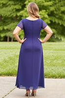 Load image into Gallery viewer, Navy Chiffon Ruched Plus Size Mother of the Bride Dress with Ruffles