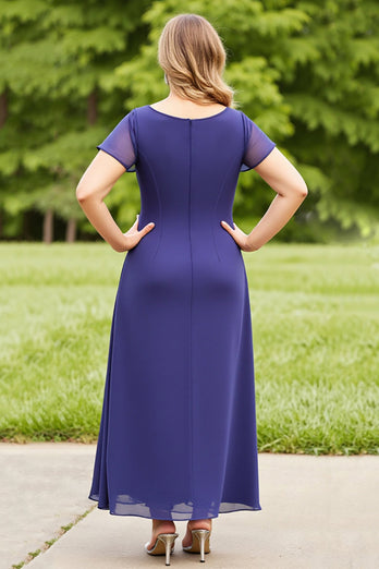 Navy Chiffon Ruched Plus Size Mother of the Bride Dress with Ruffles