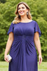 Load image into Gallery viewer, Navy Chiffon Ruched Plus Size Mother of the Bride Dress with Ruffles
