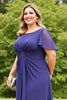 Load image into Gallery viewer, Navy Chiffon Ruched Plus Size Mother of the Bride Dress with Ruffles