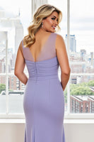 Load image into Gallery viewer, Lavender Sheath Plus Size Mother of the Bride Dress with Ruffles