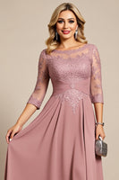 Load image into Gallery viewer, Dusty Rose A Line Boat Neck Long Mother of the Bride Dress with Appliques