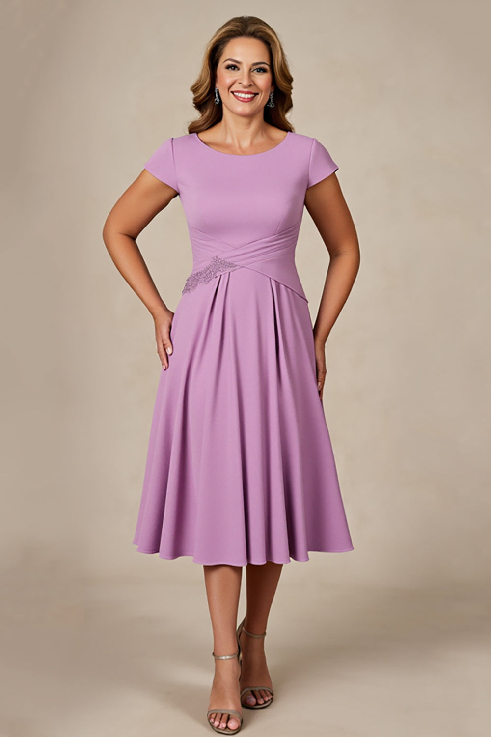 Lilac Chiffon Ruched A Line Petite Mother of the Bride Dress