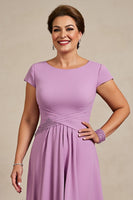 Load image into Gallery viewer, Lilac Chiffon Ruched A Line Petite Mother of the Bride Dress