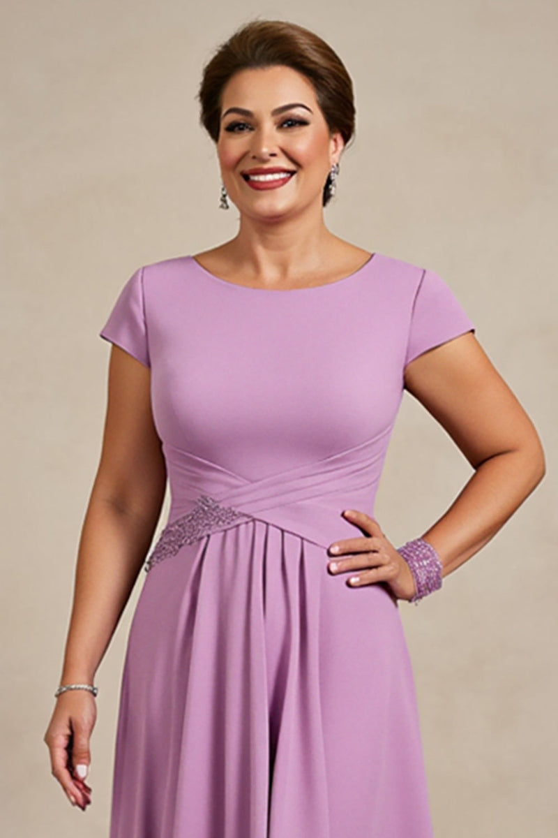 Load image into Gallery viewer, Lilac Chiffon Ruched A Line Petite Mother of the Bride Dress