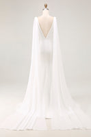 Load image into Gallery viewer, Simple Ivory Satin Watteau Train V Neck Mermaid Wedding Dress