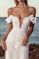 Load image into Gallery viewer, Ivory Lace Floor Length Mermaid Spaghetti Straps Wedding Dress