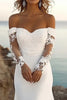 Load image into Gallery viewer, Ivory Chiffon Sweep Train Mermaid Off the Shoulder Boho Wedding Dress with Lace