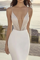 Load image into Gallery viewer, Ivory Chiffon Sweep Train Mermaid Spaghetti Straps Boho Wedding Dress