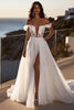 Load image into Gallery viewer, Ivory Sweep Train Off the Shoulder Ball Gown Wedding Dress with slit