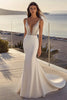 Load image into Gallery viewer, Simple Ivory Satin Sweep Train Mermaid V Neck Wedding Dress