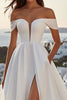 Load image into Gallery viewer, Simple Ivory Sweep Train Ball Gown Off the Shoulder Wedding Dress with Slit