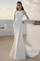 Load image into Gallery viewer, Ivory Mermaid Long Sleeves Sweep Train Wedding Dress with Lace