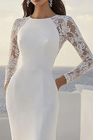 Load image into Gallery viewer, Ivory Mermaid Long Sleeves Sweep Train Wedding Dress with Lace