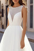 Load image into Gallery viewer, Ivory Illusion Boat Neck Sweep Train A Line Wedding Dress with Beading