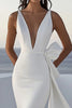 Load image into Gallery viewer, Ivory Satin V Neck Sweep Train Mermaid Boho Wedding Dress
