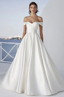Load image into Gallery viewer, Ivory Satin Floor-Length Ball Gown Boho Wedding Dress