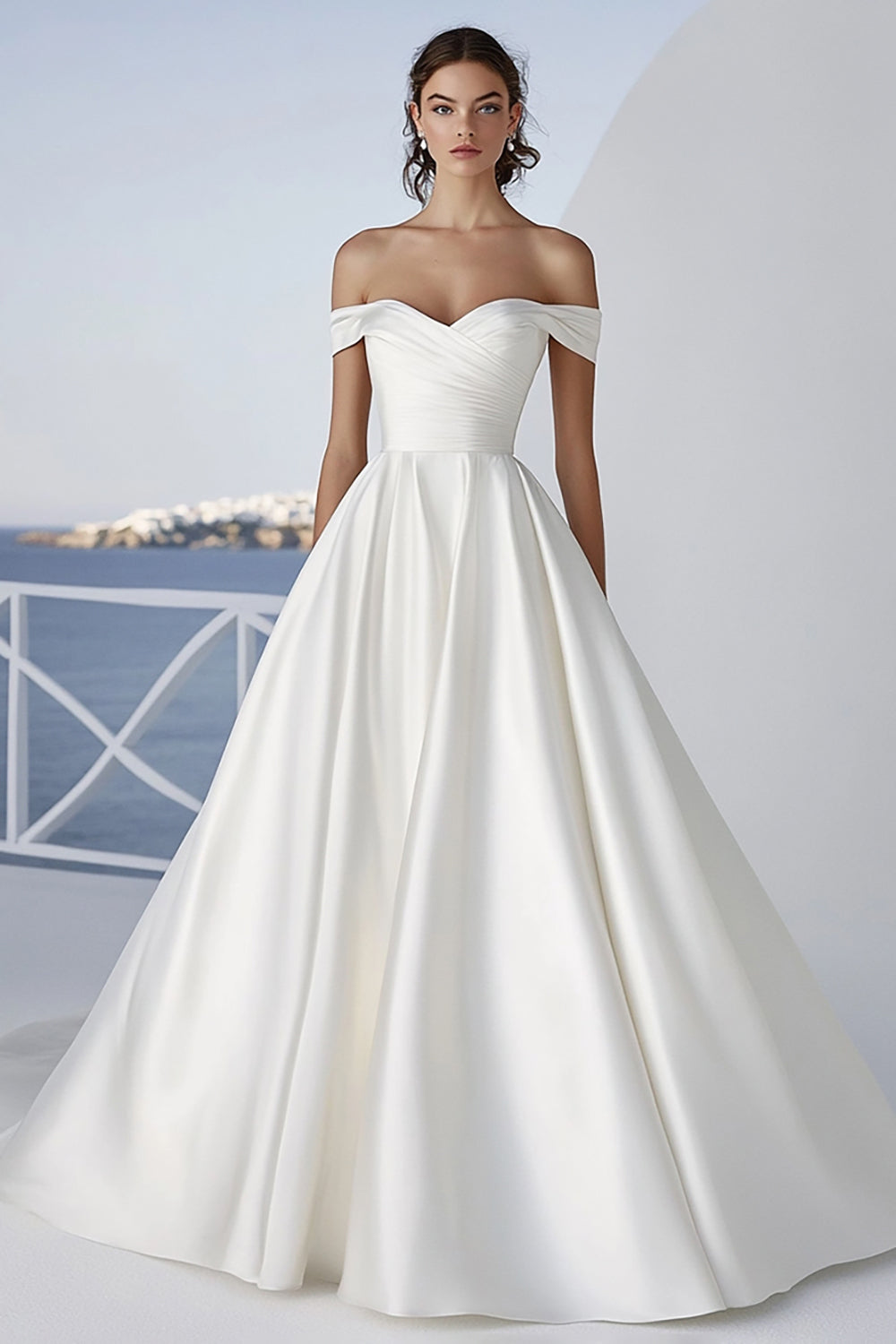 Ivory Satin Floor-Length Ball Gown Boho Wedding Dress