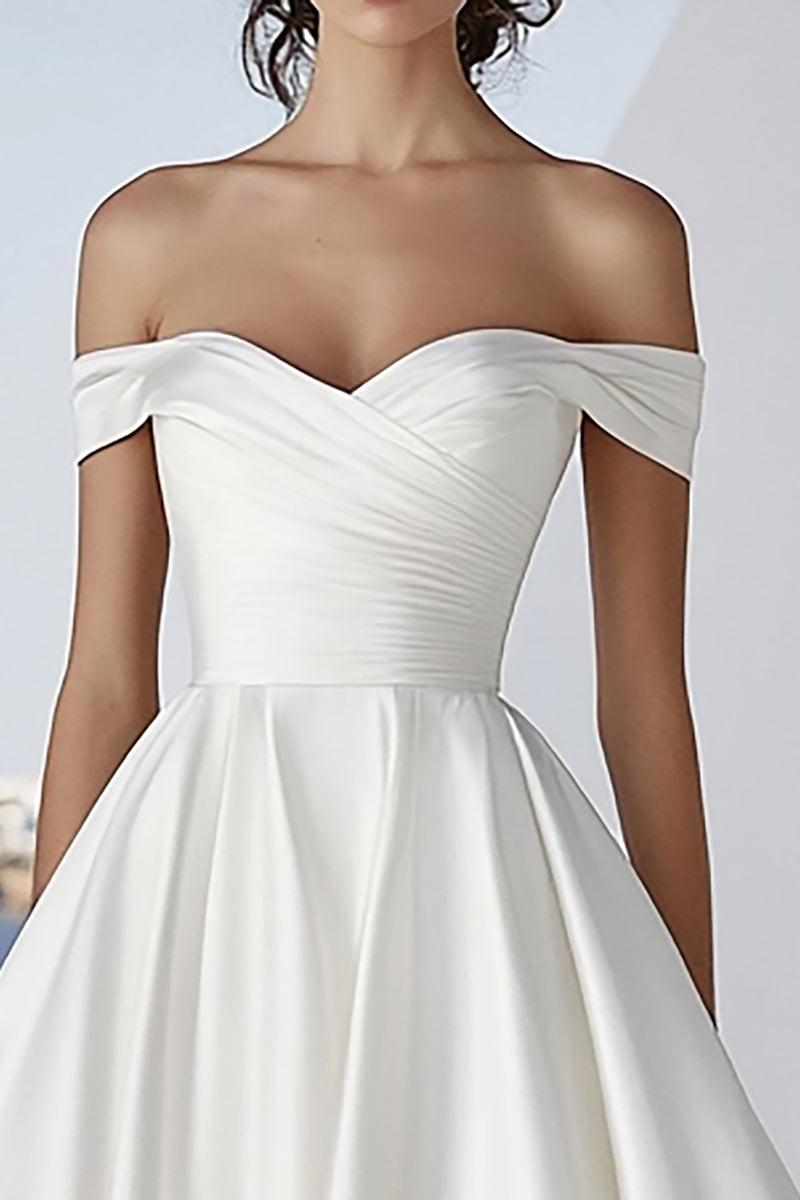 Load image into Gallery viewer, Ivory Satin Floor-Length Ball Gown Boho Wedding Dress