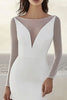 Load image into Gallery viewer, Ivory Illusion Boat Neck Sweep Train Mermaid Boho Wedding Dress