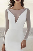 Load image into Gallery viewer, Ivory Illusion Boat Neck Sweep Train Mermaid Boho Wedding Dress