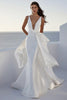 Load image into Gallery viewer, Ivory Satin Mermaid V Neck Sweep Train Boho Wedding Dress
