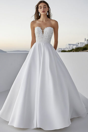 Ivory Sweetheart Floor-Length Ball Gown Boho Wedding Dress
