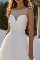 Load image into Gallery viewer, Ivory Illusion Bateau Sweep Train Ball Gown Wedding Dress