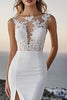 Load image into Gallery viewer, Ivory Bateau Sweep Train Mermaid Boho Wedding Dress with Slit