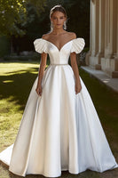 Load image into Gallery viewer, Ivory Sweep Train Ball Gown Wedding Dress with Beading