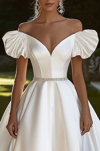 Ivory Sweep Train Ball Gown Wedding Dress with Beading