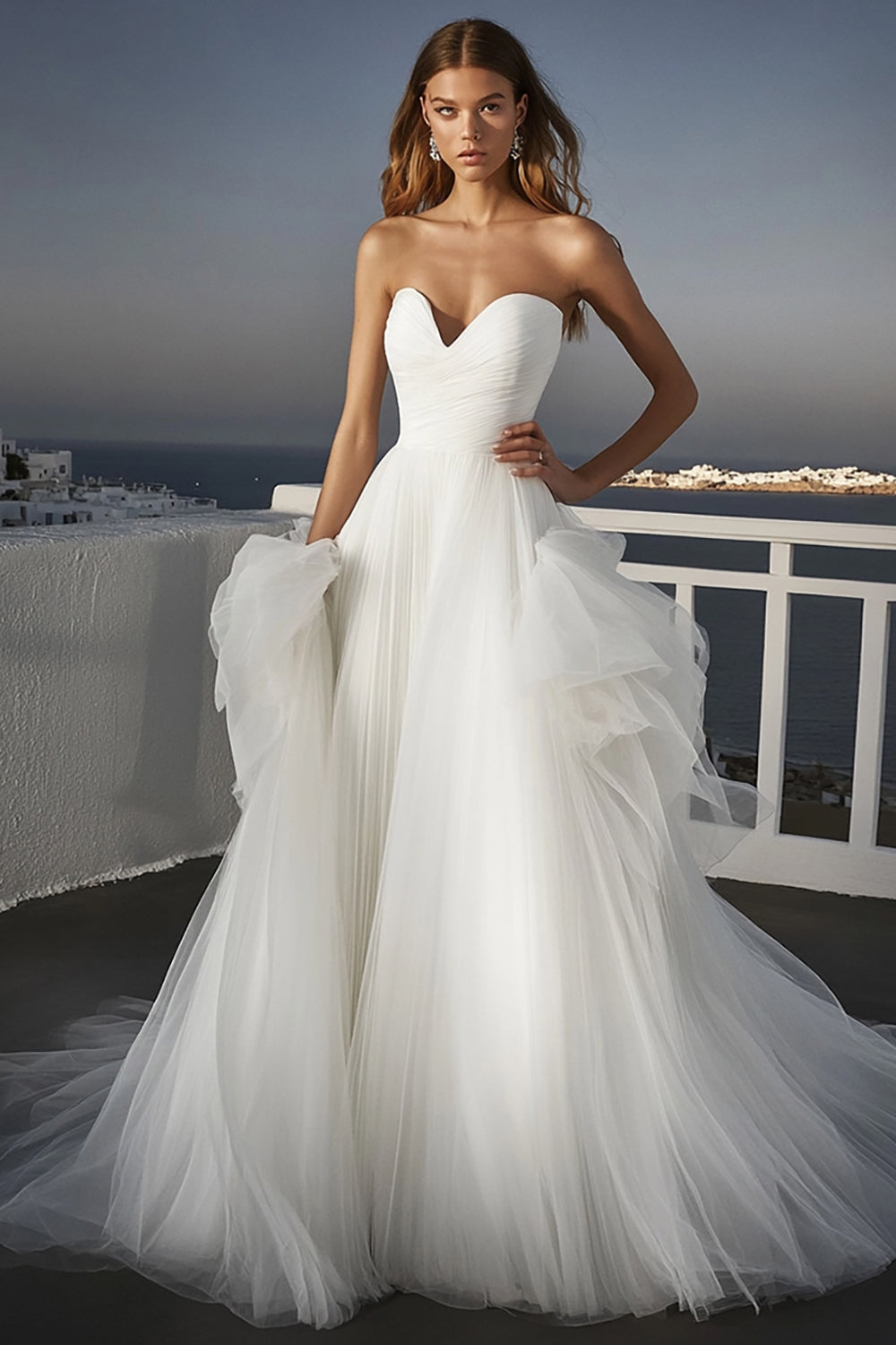 Ivory Sweetheart Sweep Train Ball Gown Wedding Dress with Ruffles