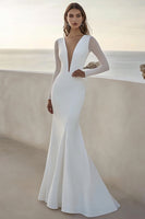 Load image into Gallery viewer, Ivory V Neck Long Sleeves Floor-Length Mermaid Wedding Dress