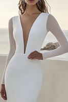 Load image into Gallery viewer, Ivory V Neck Long Sleeves Floor-Length Mermaid Wedding Dress