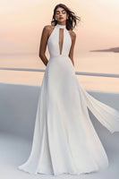 Load image into Gallery viewer, Ivory High Neck Floor-Length A Line Boho Wedding Dress with Keyhole