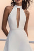 Load image into Gallery viewer, Ivory High Neck Floor-Length A Line Boho Wedding Dress with Keyhole