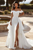 Load image into Gallery viewer, Ivory Chiffon Sweep Train A Line Wedding Dress with Slit